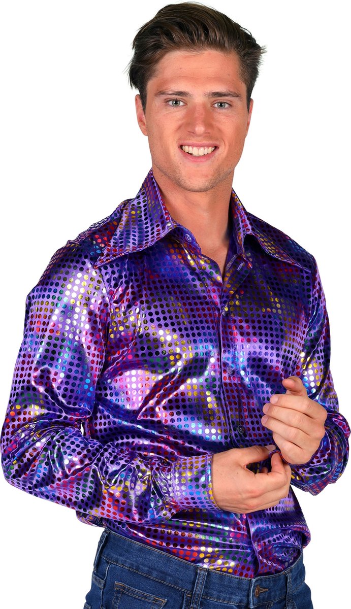 Shirt disco heren paars | Maat XL